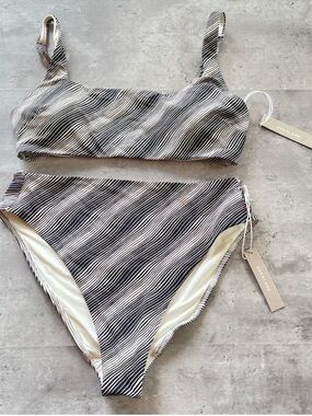 NWT Everlane Bikini Swim Suit Black White Stripe Medium